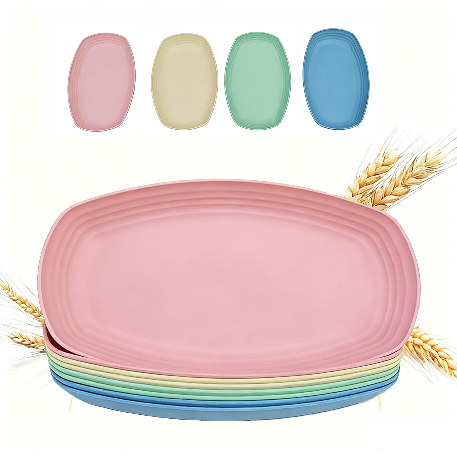 USGLOBL Large Dinner Plates,11 Inch 4 Colors Oval Dinner Plates Set of 8,Plastic Plates Reusable,Dishwasher and Microwave Safe, Unbreakable and Lightweight, for Home,Camping