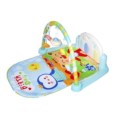 Baby Moo Piano Activity Gym | Floor Kick and Activity Center with Music Sounds Toys | Bedding Set Crawling Mat | Play Piano Fitness Center (Penguin Party Blue)