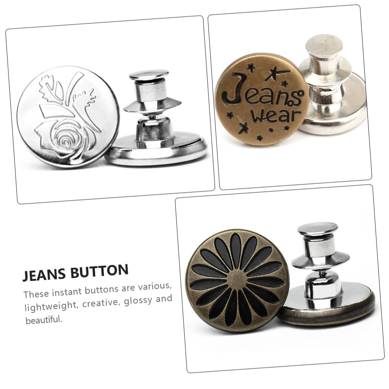 TEHAUX 3sets Bottoni Instantanei Regolabili Per Jeans Chiusura Metallo Rimovibile Senza Cucitura Pratico Per Abbigliamento e Accessori Design Durevole e Facile Da Usare