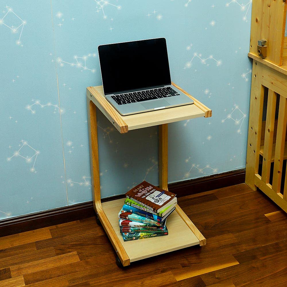 YAHOME C-Shaped Movable Wooden Side Table Snack Table Heavy-Duty Sofa Side Table for Living Room Space Saving Bedroom Bed Side Table Computer Tray Small Tea Table Metal Frame Laptop Table For Study.