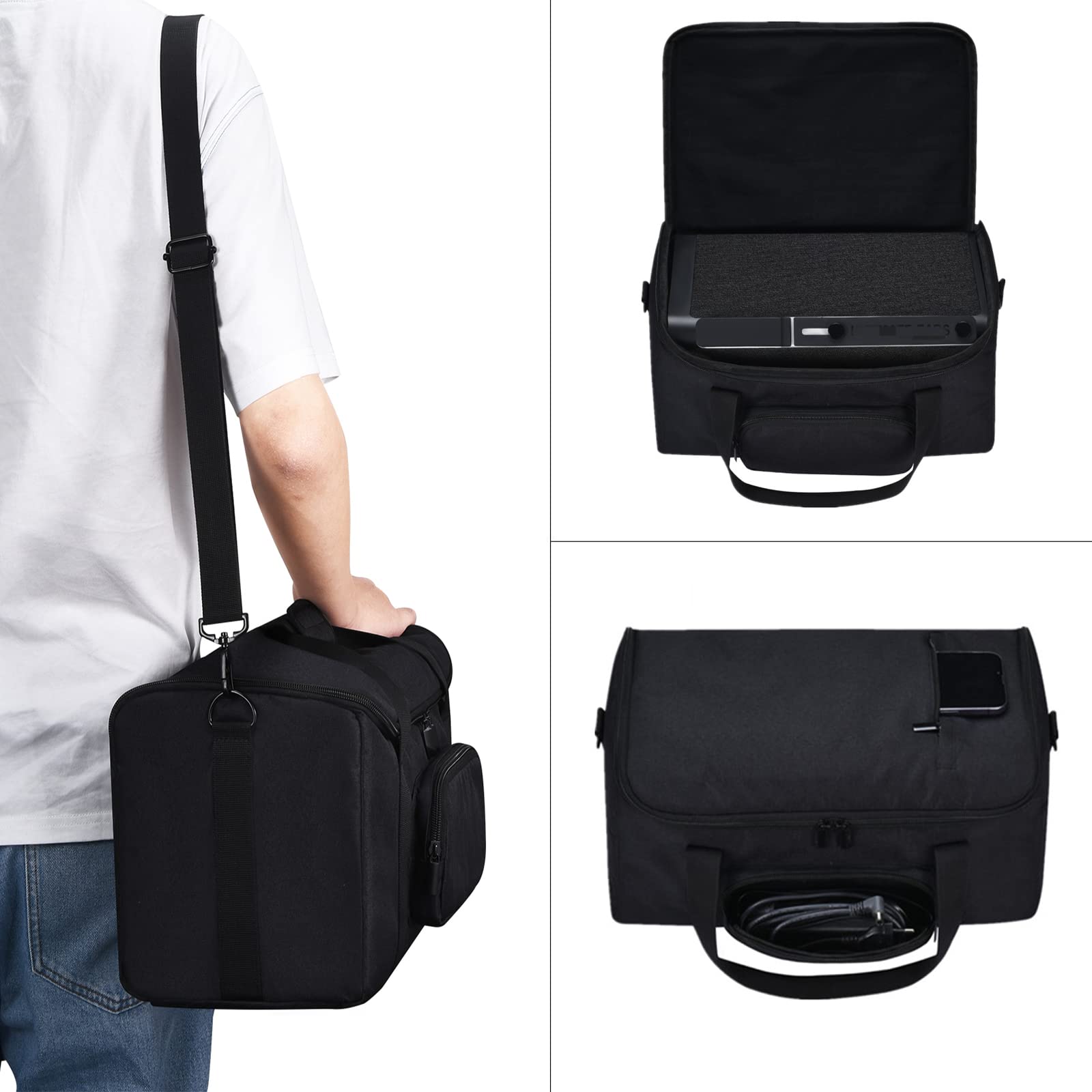 Caso Bolso de Mano con Correa para el Hombro y Bolsillos de Almacenamiento adicionales Carcasas para Ultimate Ears HYPERBOOM Altavoz Bluetooth portátil,Cargador, Cable, Teléfono (Negro)