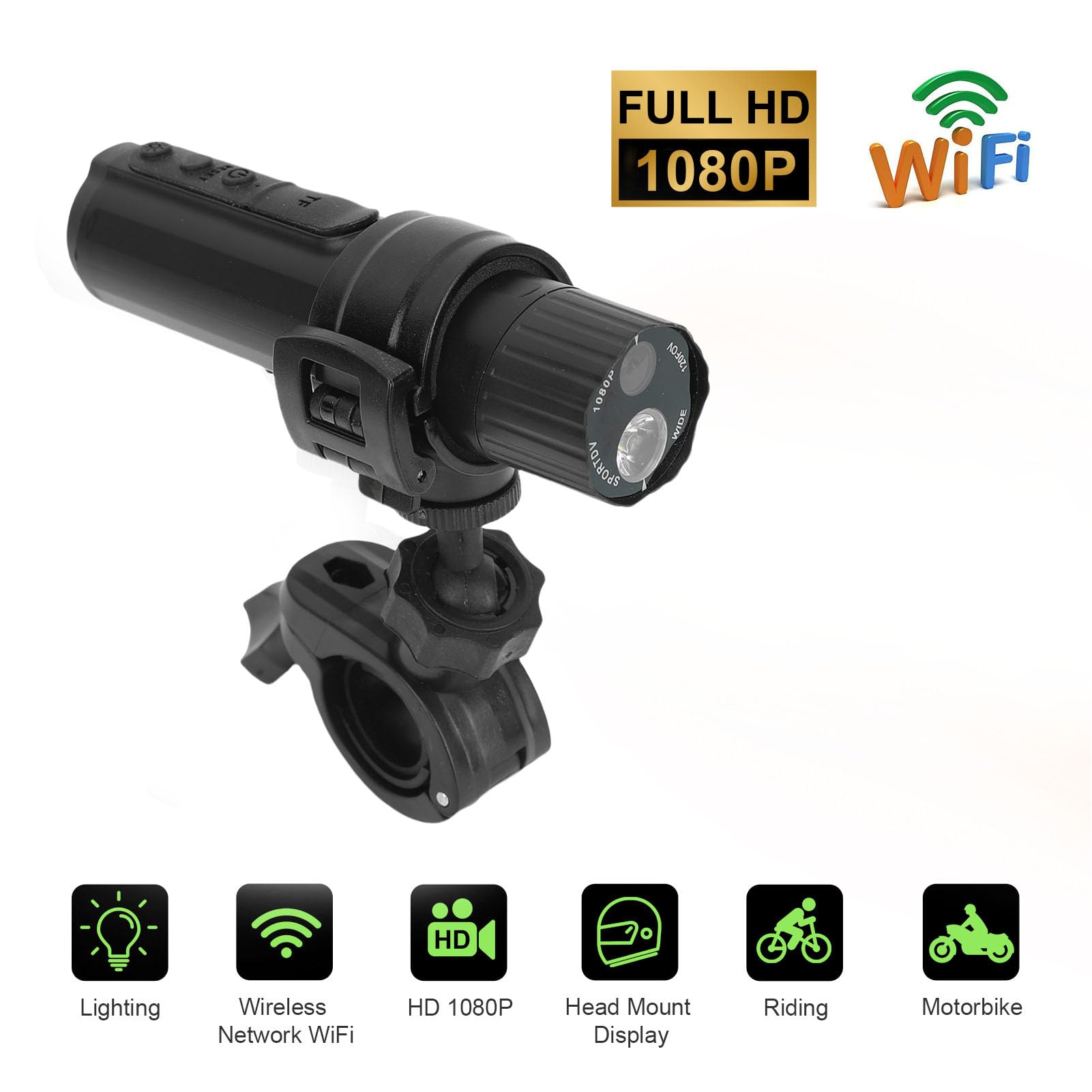 Garsent Kamera Hełmowa, Kamera Sportowa Antyokręta z Mikrofonem HIFI, WiFi 4K 140 ° Kąt Wodny Motocyklowy Rower Motocyklowy Przednia Kamera na Desce Rozdzielczej z Lekkim Wspornikiem na