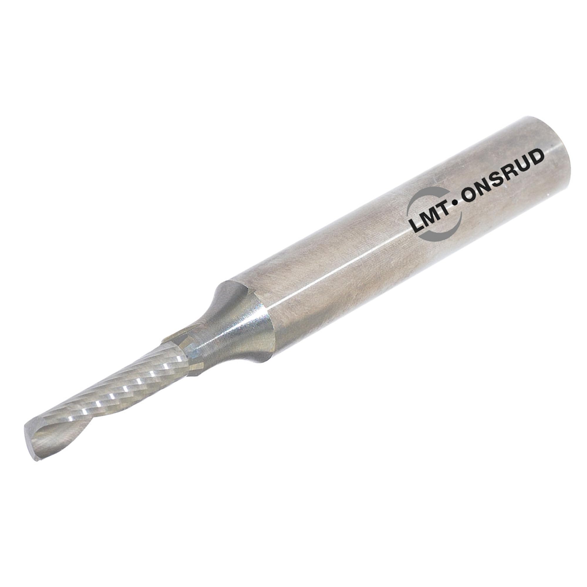 LMT Onsrud 63-610 Solid Carbide Upcut Spiral O Flute Cutting Tool, Inch, Uncoated (Bright) Finish, 22 Degree Helix, 1 Flute, 2.0000" Overall Length, 0.1250" Cutting Diameter, 0.2500" Shank Diameter