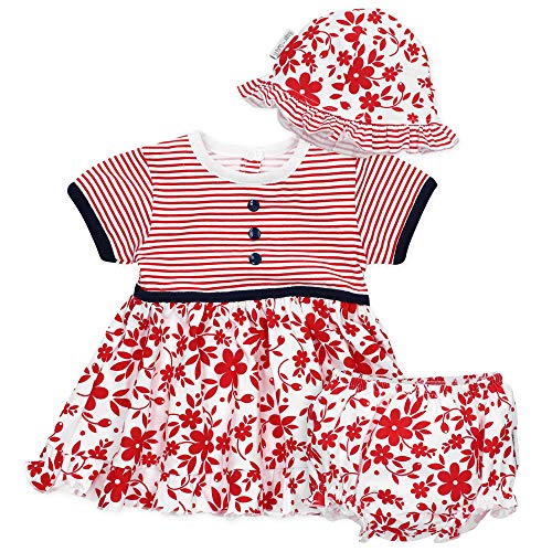 Baby Sweets® 3er Baby-Set Kleid, Pumphose & Baby-Mütze/Newborn Babykleidung Mädchen in Rot-Weiß-Blau/Babykleid als Sommer-Baby-Outfit/Taufkleid Neugeborene & Kleinkinder Größe 3-6 Monate (68)