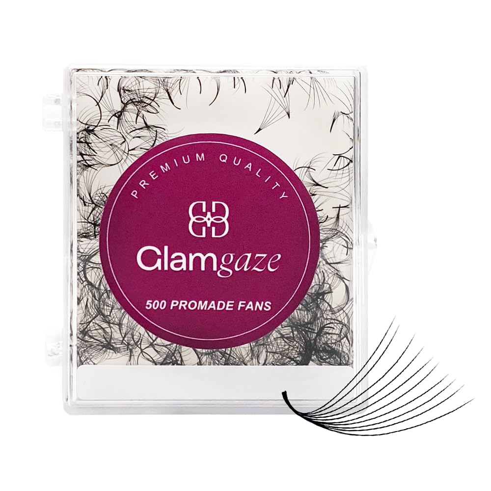 GLAMGAZE 500 Promade Fans - 3D to 16D, C CC D Curl, 0.05-0.07mm Thickness, 8-17mm Length - Premade Lash Fans Handmade Volume Lash Extensions Loose Premade Fans Eyelash Extensions (8D-0.07-D 9mm)
