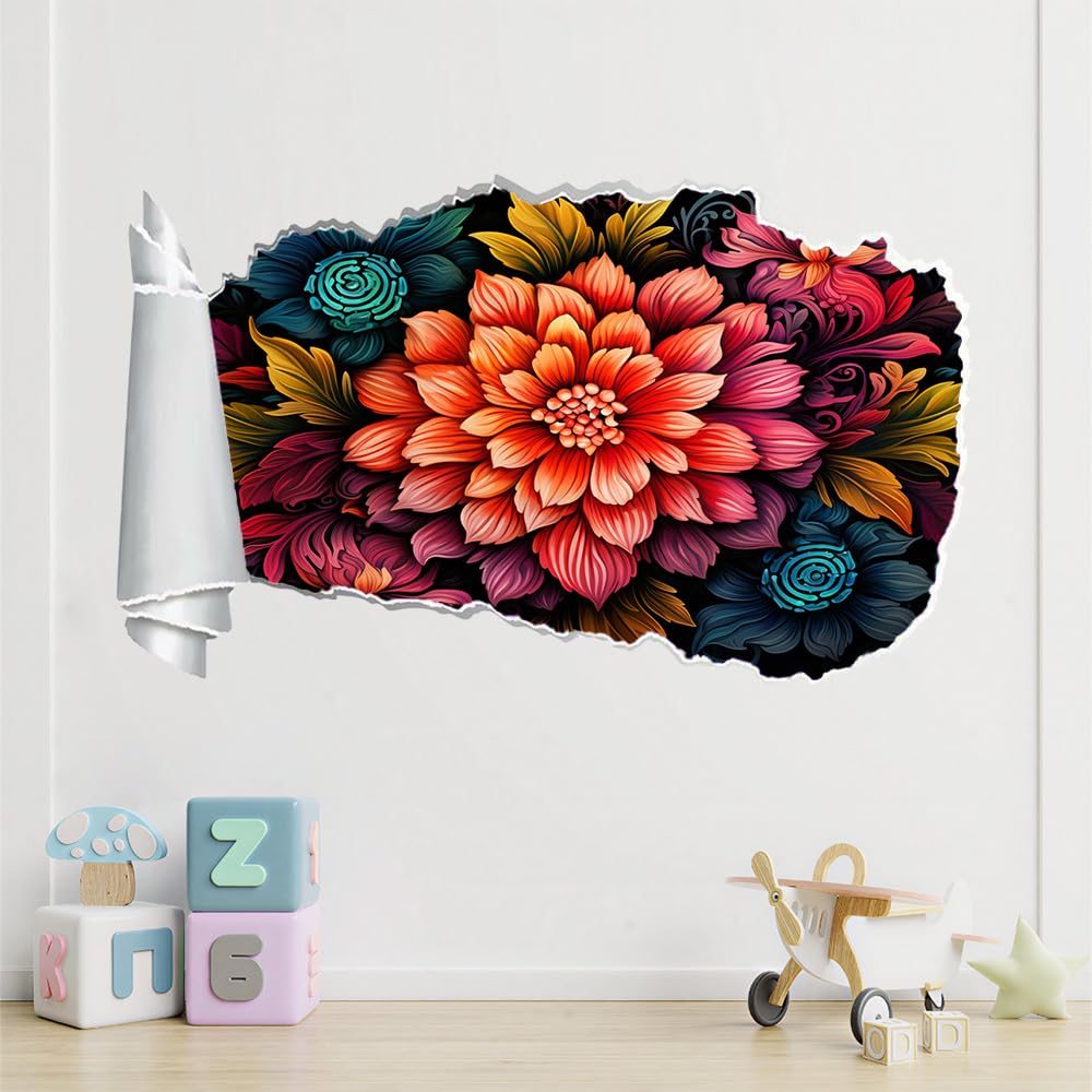 3D Wandtattoo Wanddurchbruch, Mandala Durchbruch Wandaufkleber für Kinderzimmer, sticker für Wohnzimmer, Blumen Wandsticker, Wandbild Junge Mädchen Schlafzimmer