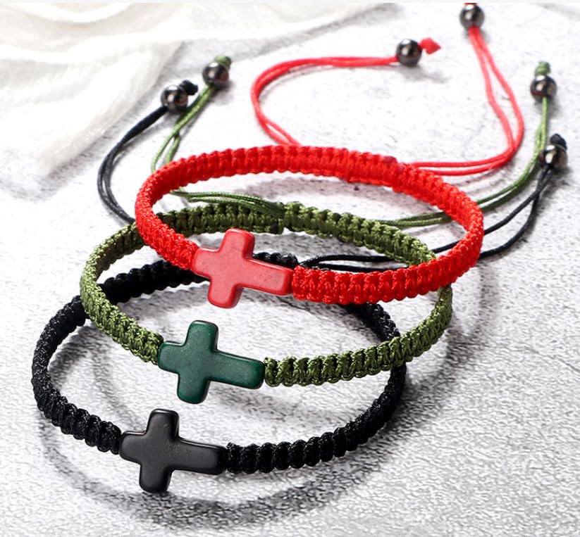 Handmade Braided Cross Bracelet for Men Women Adjustable Hand Woven Rope Red Black Bracelets Turquoise Cross Charm Religious Christian Jewelry4
