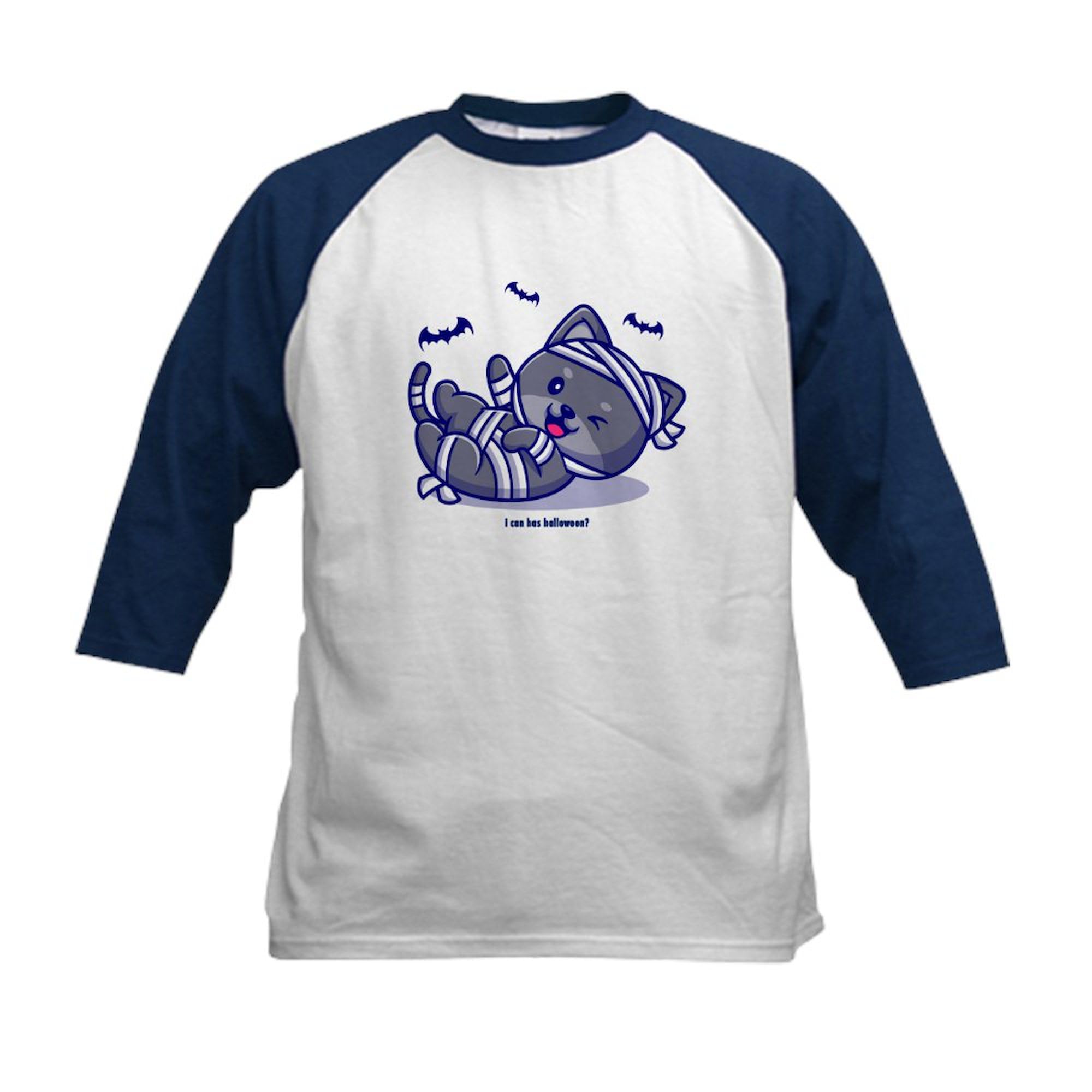 CafePress I Can Has Halloween Baseball Jersey Kids Cotton Baseball Jersey, 3/4 Raglan Sleeve Shirt Navy/White