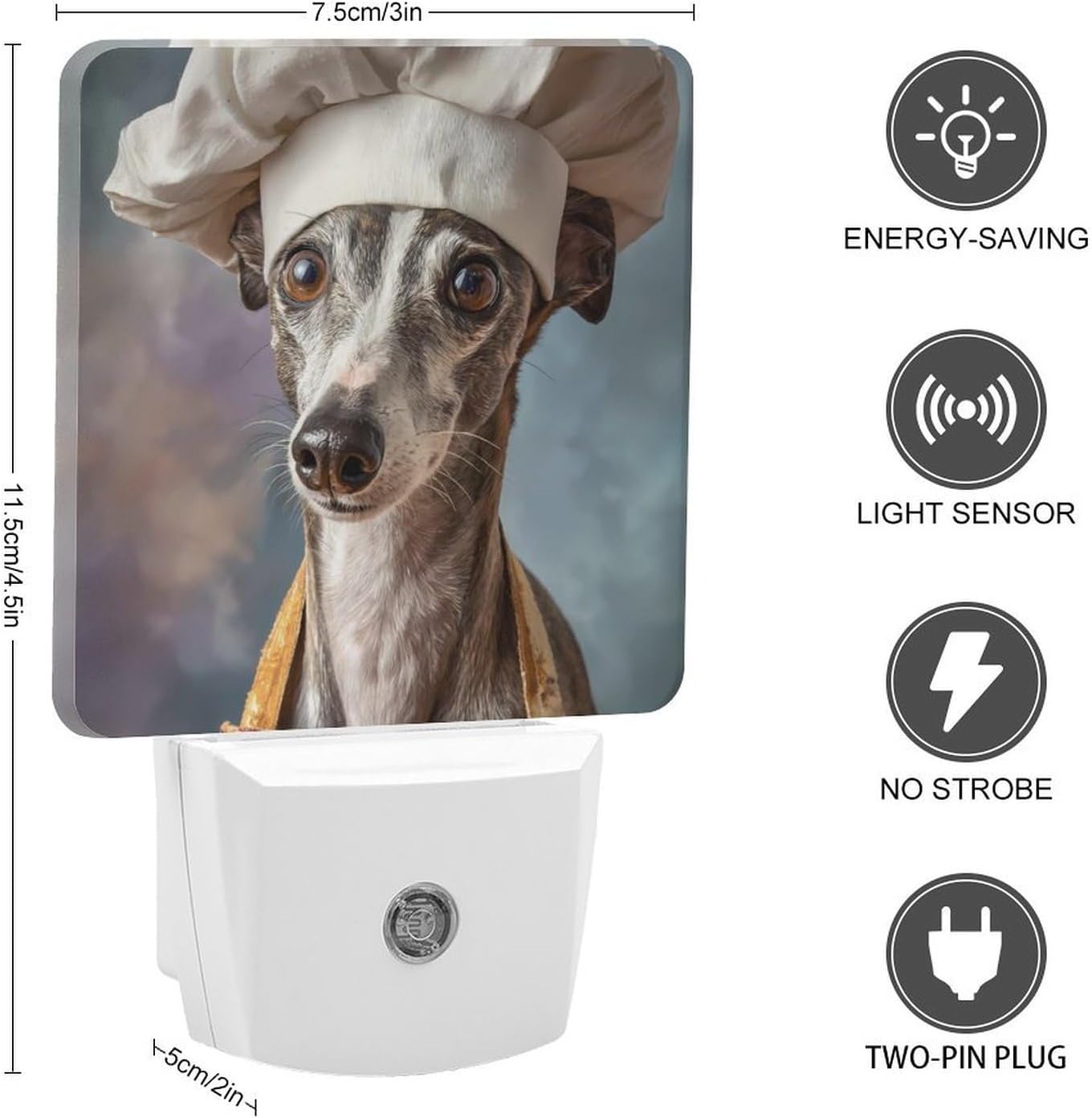 Greyhound Dog Chefs Night Light LED Night Lights Plug Into Wall 11.5x7.5x5cm image 2