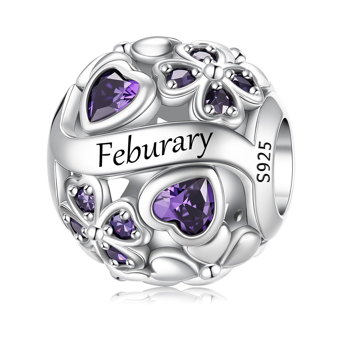 925 Sterling Silver Lucky Clover Birthstone Charms for Bracelets Dangle Pendant with 5A Cubic Zirconia Compatible Pandora Bracelets, Ladies Birthday Gift