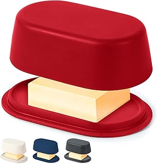 Cooler Kitchen Butter Dish with Lid for Countertop - Red Butter Storage Holder - Eco Modern Bamboo Fiber - Fits Kerrygold, European Style Sticks - Dishwasher Safe Kitchen Crock Container Keeper