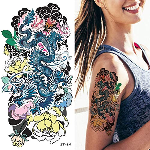 Supperb Temporary Tattoos - Dragon in the Flowers & Clouds (Set of 2)
