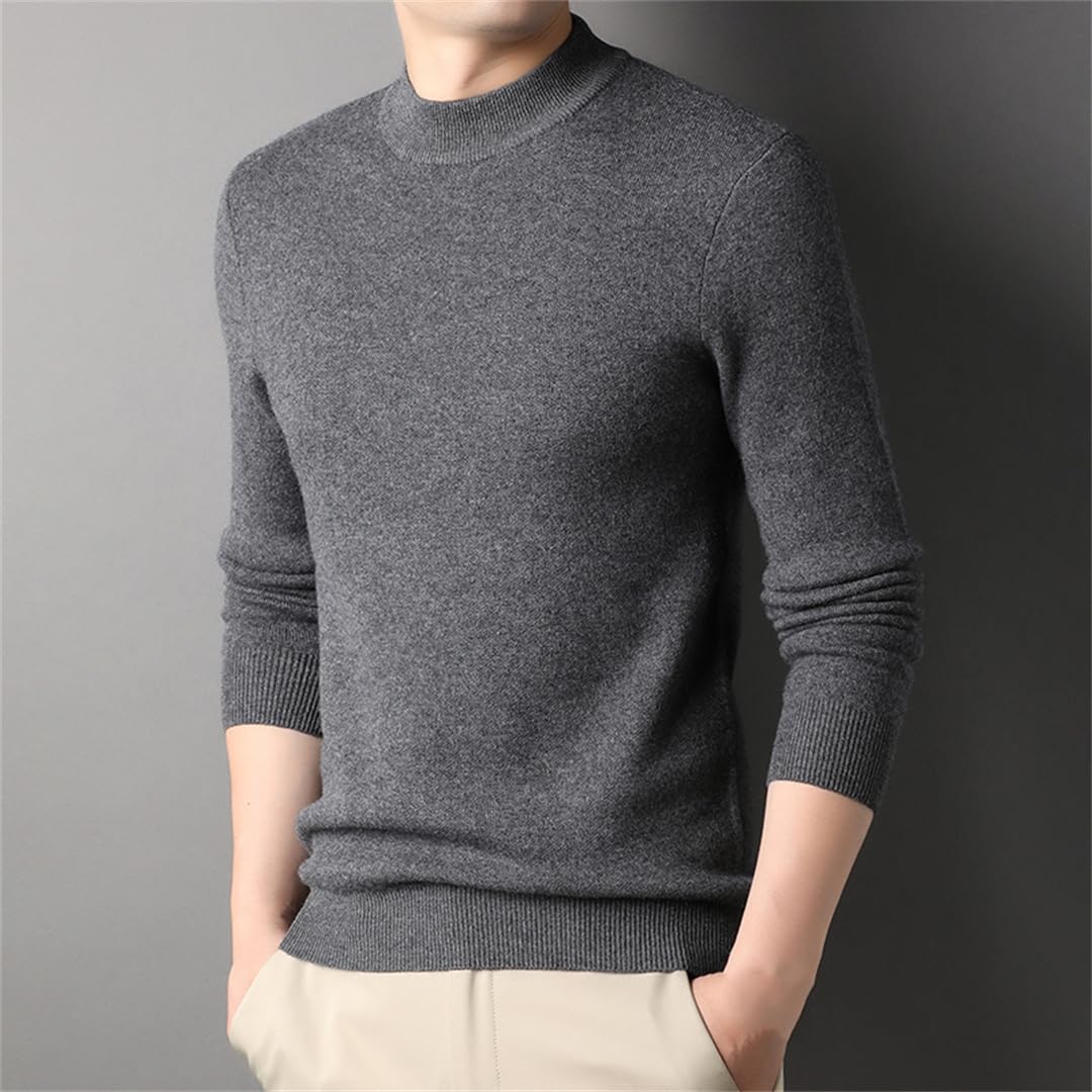 Maglione di Cashmere da Uomo Camicia Invernale con Fondo in Lana Tinta Unita Maglione Casual A Collo Alto A metà Tinta Unita