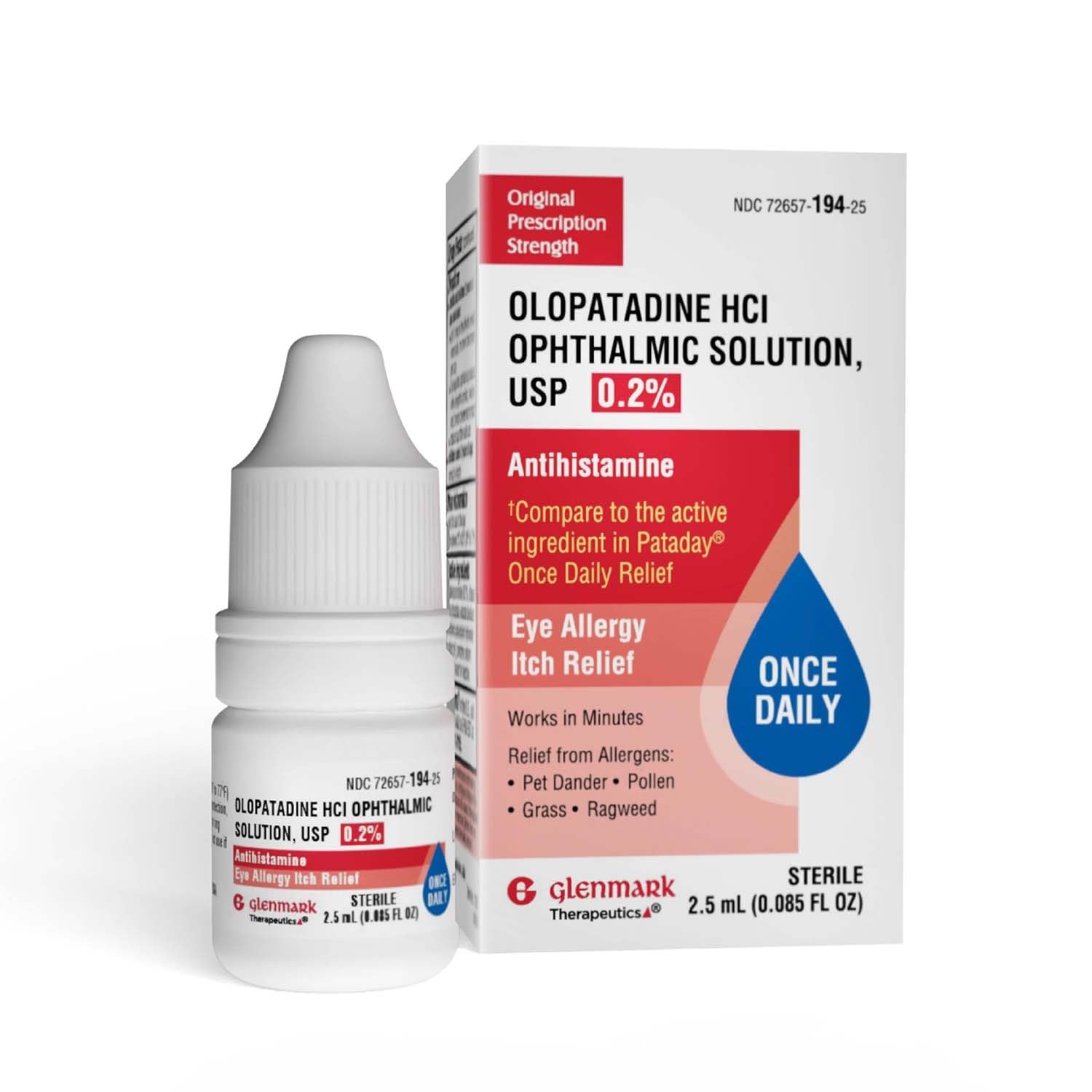 glenmark therapeutics olopatadine eye drops for allergies redness relief antihistamine eye drops allergy relief from pet dander pollen grass ragweed works in minutes olopatadine hcl 02 25ml