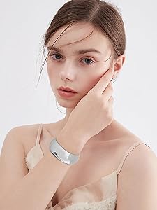 Amazon.com: ENSKEFEN Chunky Silver Bangle Bracelets for Women Wide
