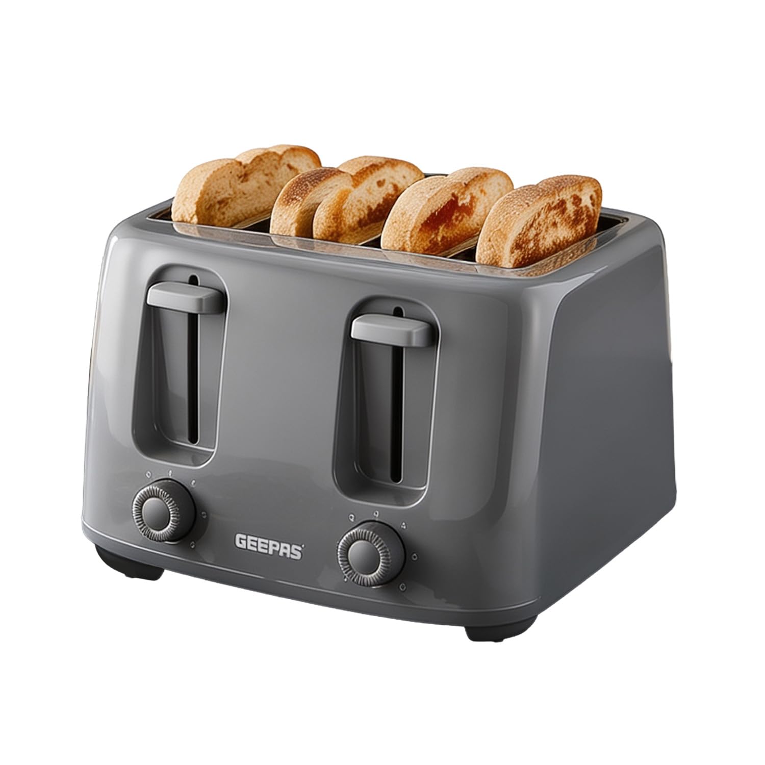 GEEPAS 4-Slice Toaster 6 Browning Levels For Thin Small Bread 1400W Grey