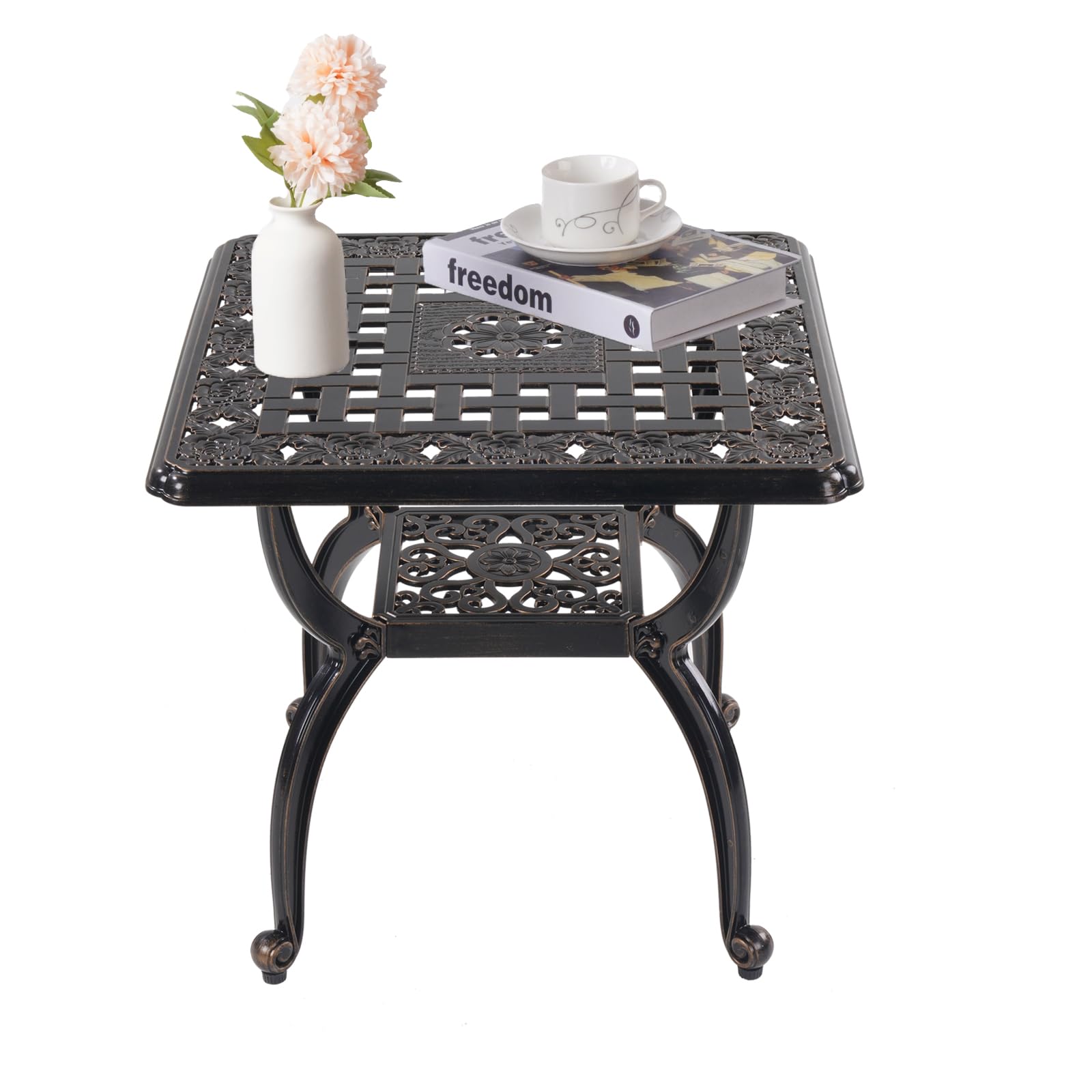 WILOUNGE Cast Aluminum Outdoor Side Table,Small Patio Table,Outdoor Coffee Tables for Patio,Garden,Balcony, for All Weather (Copper, Square)