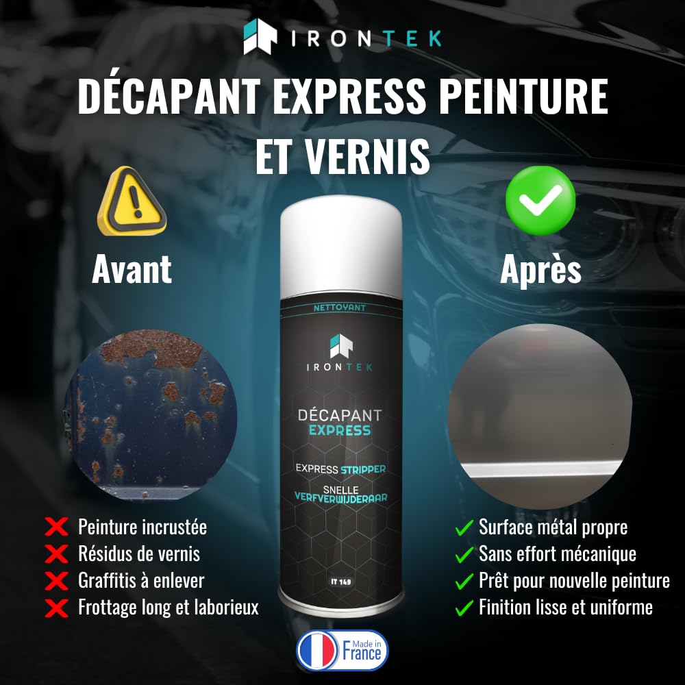 IRONTEK Décapant Peinture Express 500ml IT149 Spray Carrosserie Action Rapide Mousse