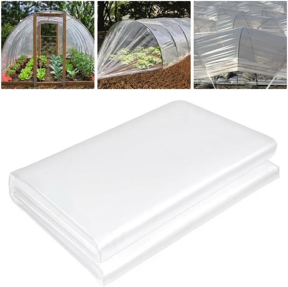 Jojoka Heavy Duty 6 Mil Clear Greenhouse Plastic Sheeting, UV Resistant Polyethylene Film, Weatherproof Plant Farm Protection Tarp for Gardening Agriculture Painting Drop Cloth