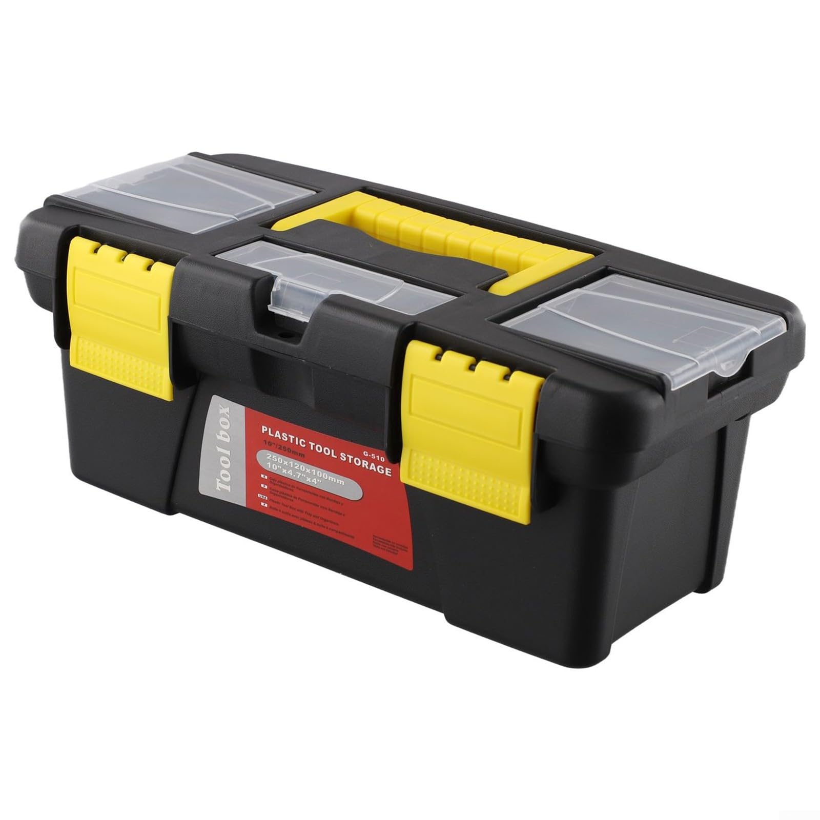Two Layer Plastic Toolbox 10 Inch Multi Purpose Storage Box With Metal Hinges Secure 4 Latches And Reinforced Handle For Tools Accessories Workshop Organization(No inner layer)