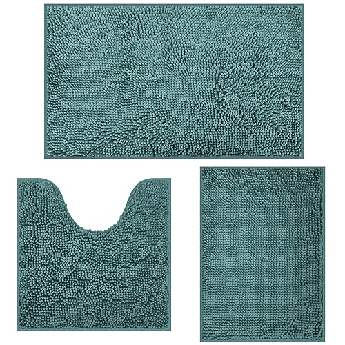 RUN HELIX Ultra Soft Chenille Bath Mat Non Slip, Bath Mat Set 3 Piece, Shaggy Bathroom Mats