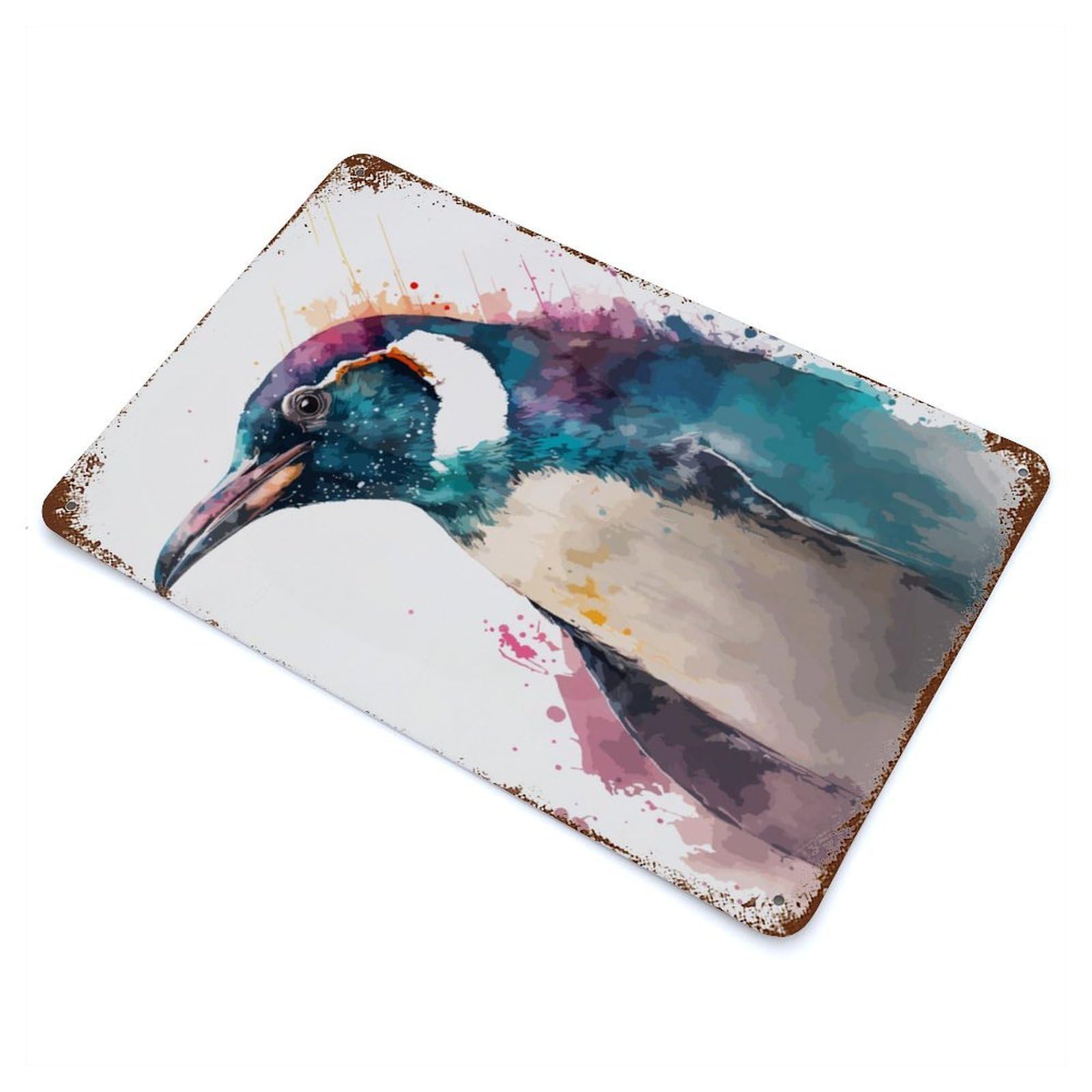 Emperor Penguin 11.8"x7.9" Vintage Rust Metal Sign, Shabby Chic Decor for Garage, Bar And Workshop Decor