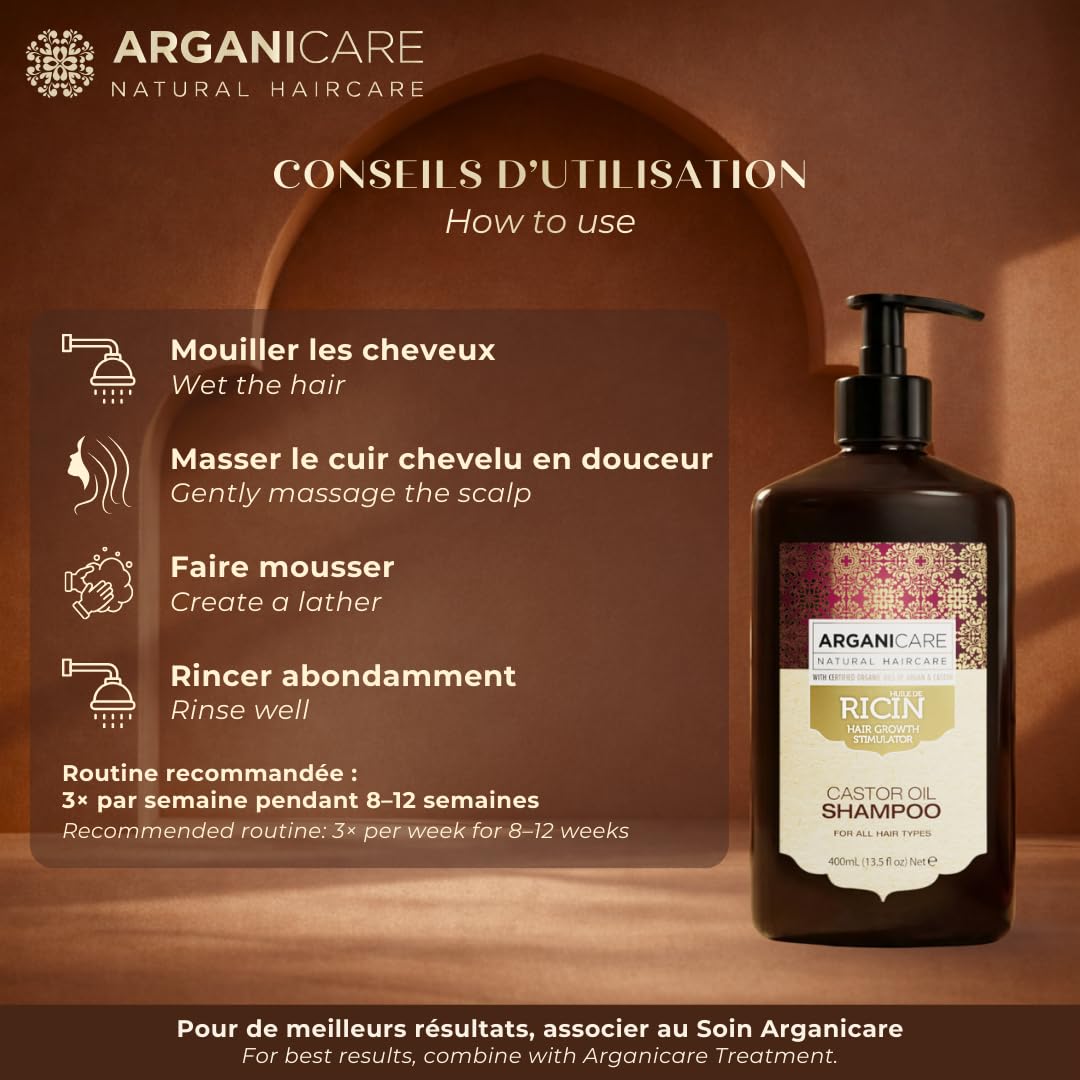 Arganicare Champú crecimiento cabello aceite ricino argán orgánico 400 ml
