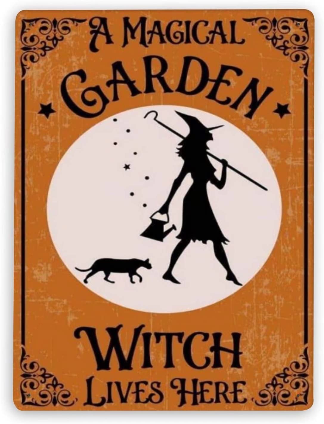 Tin Sign Magical Garden Witch Vintage Retro Collectible tin Sign Wall Decoration Poster Home bar Restaurant Garage Cafe Art Metal Sign Gift 12x8 Inch