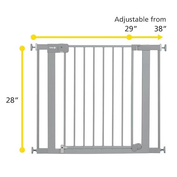 Safety 1st Easy Install Baby Gate for Doorways, Auto-Close Pressure-Mounted Magnetic Latch, Indoor Dog Gates, No Drilling, Fits 29-38, Grey