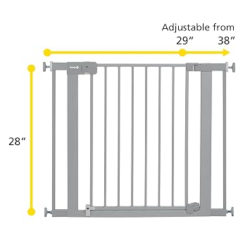 Safety 1st Easy Install Baby Gate for Doorways, Auto-Close Pressure-Mounted Magnetic Latch, Indoor Dog Gates, No Drilling, Fits 29-38, Grey
