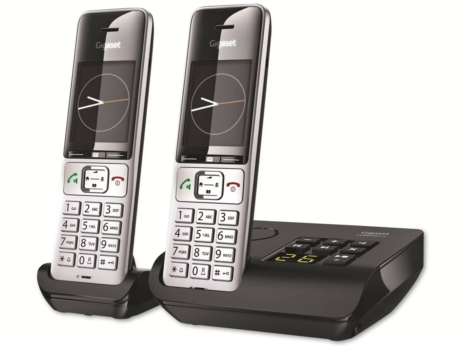 Gigaset Comfort 500A Duo analoges Telefon, Silber/schwarz, 2 Mobilteile | Anrufbeantworter, Duo-Set