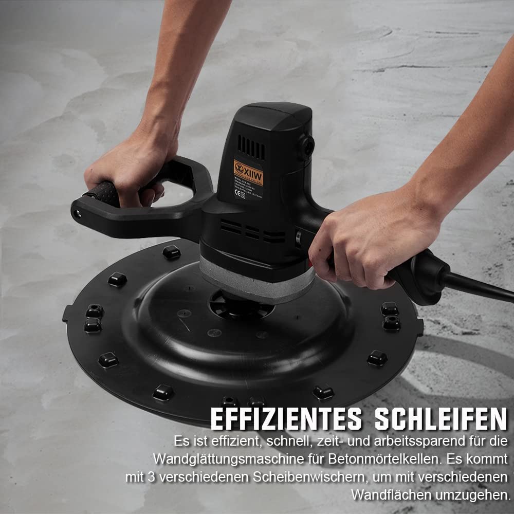 1280W Putzglättmaschine Putzbearbeitung Putzbearbeitungsmaschine Putzmaschine 230U/min Wandschleifer Wandglättungs Poliermaschine | Kunststoffscheibe Schwammscheibe Schleifscheibe | 6 Geschwindigkeit
