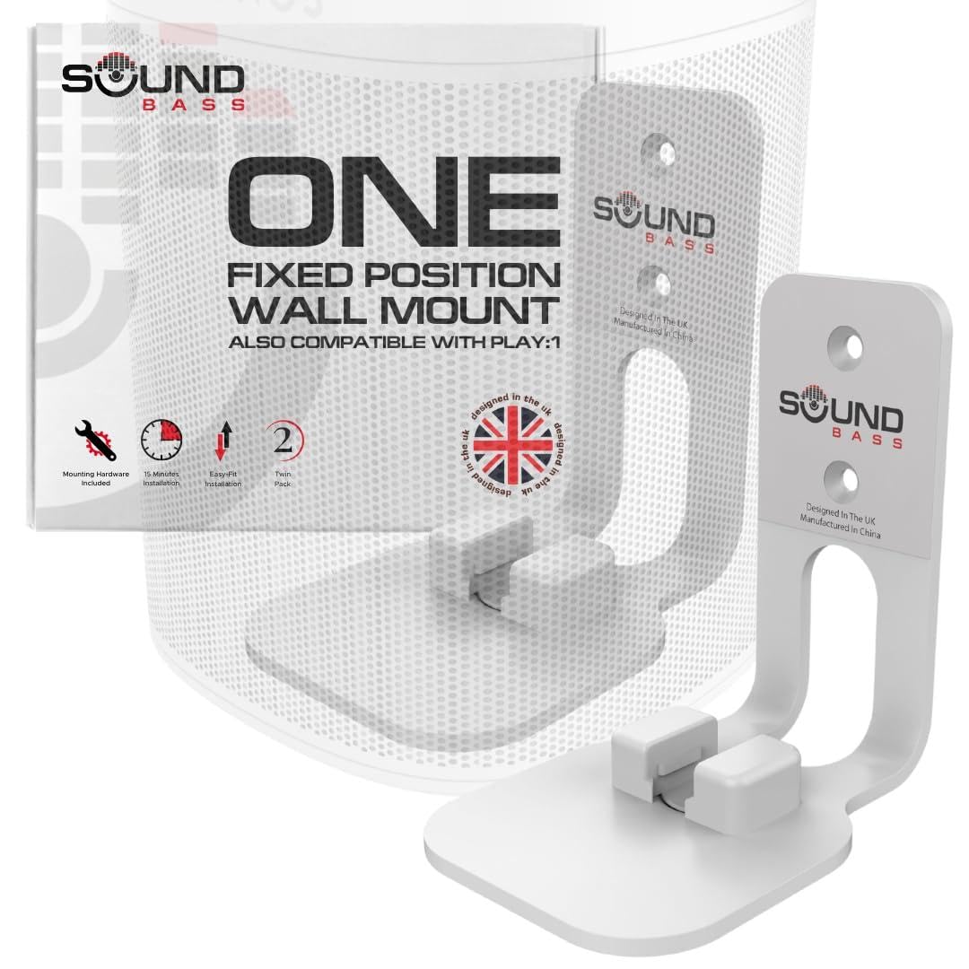 Sound Bass ONE, ONE Gen 2, ONE SL & Play:1 Wall Mount Bracket, Twin Pack [2pcs], White, Compatible with Sonos ONE, ONE Gen 2, ONE SL & PLAY1 Speaker