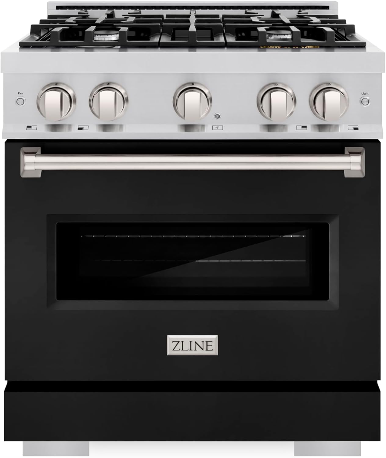 ZLINE 30 in. 4.2 cu. ft. Classic Gas Range with 4 Burner Cooktop and Convection Gas Oven in Stainless Steel with Black Matte Door (CGR-BLM-30)