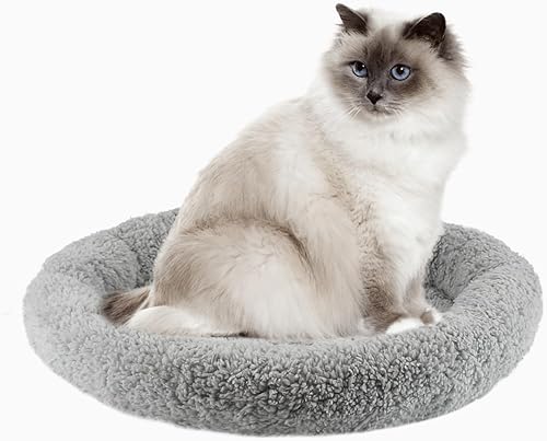 Cama redonda para gatos lavable con parte inferior antideslizante, cómoda y suave cama para mascotas para gatos de interiorgris (diámetro 15.75