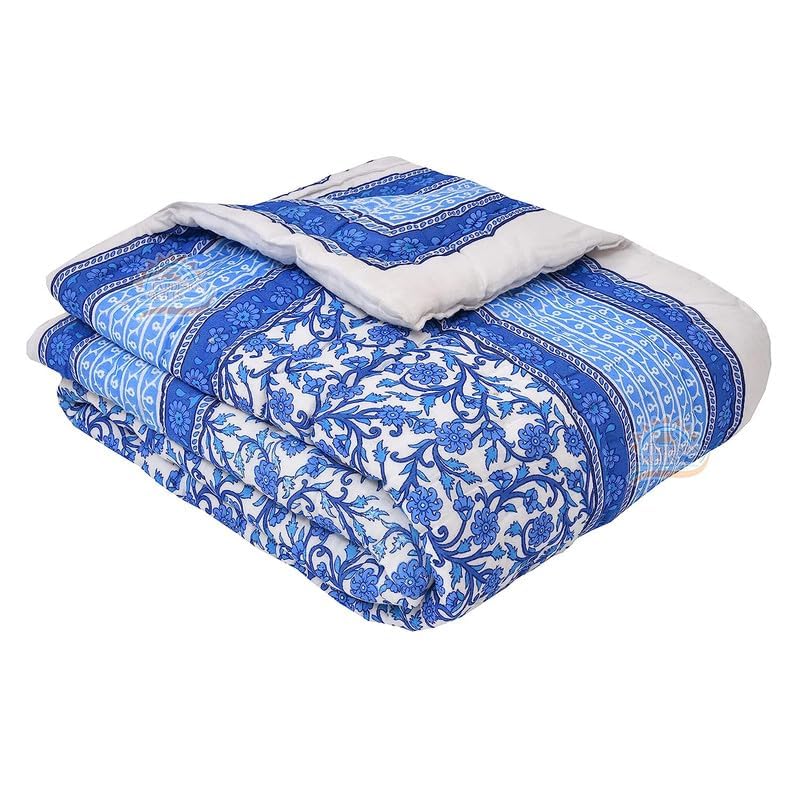 AARMOZY Cotton Quilt Famous Rajasthani Traditional Jaipuri Razai Sanganeri Print Summer and Winter Rajai Floral Blanket - (Single Bed, Blue DEY)-image-42