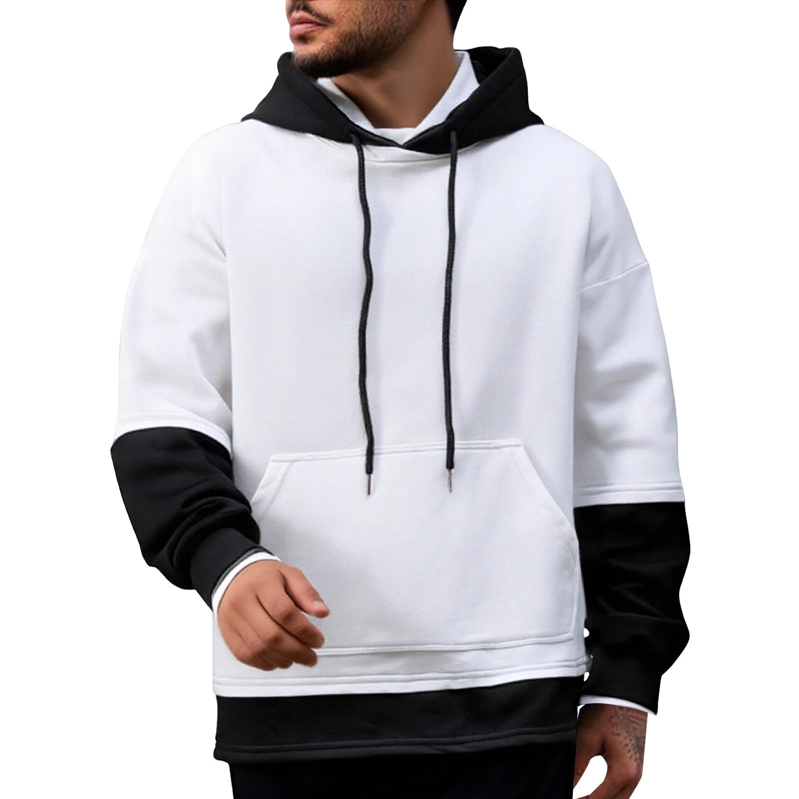 Sudaderas con Capucha Corta Sudadera Oversize Estilo Patchwork para Hombre, Nueva Otoño Juveniles (White, M) Cortavientos Hombre Running Parka Mangas Proteccion Solar Camisa Manga