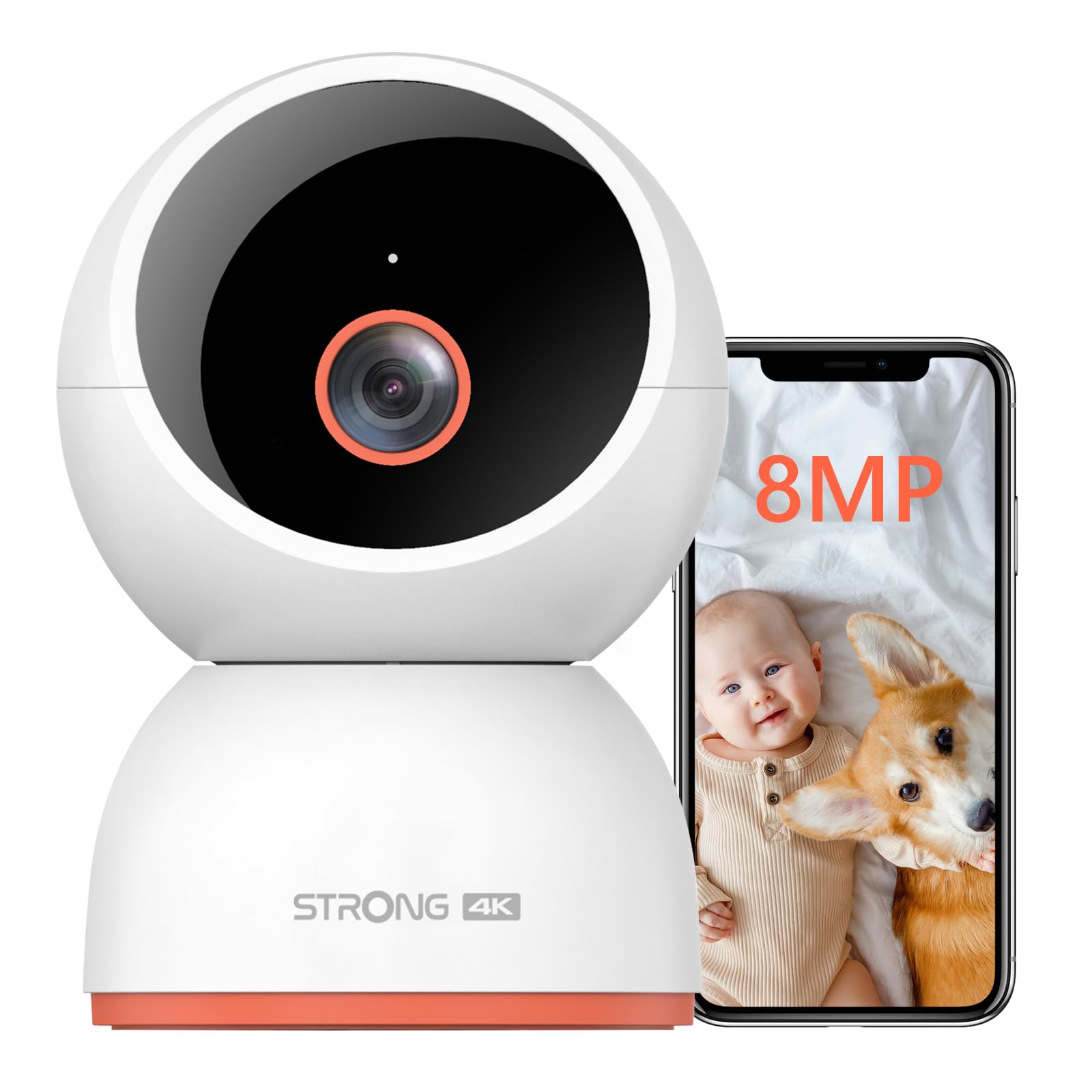 Strong H80 Pro Camara Vigilancia WiFi Interior, 8MP UHD Cámara WiFi 360° para Mascotas Bebés con Audio Bidireccional, Detección De Movimiento, Control Remoto, Visión Nocturna, Compatible Andriod/iOS