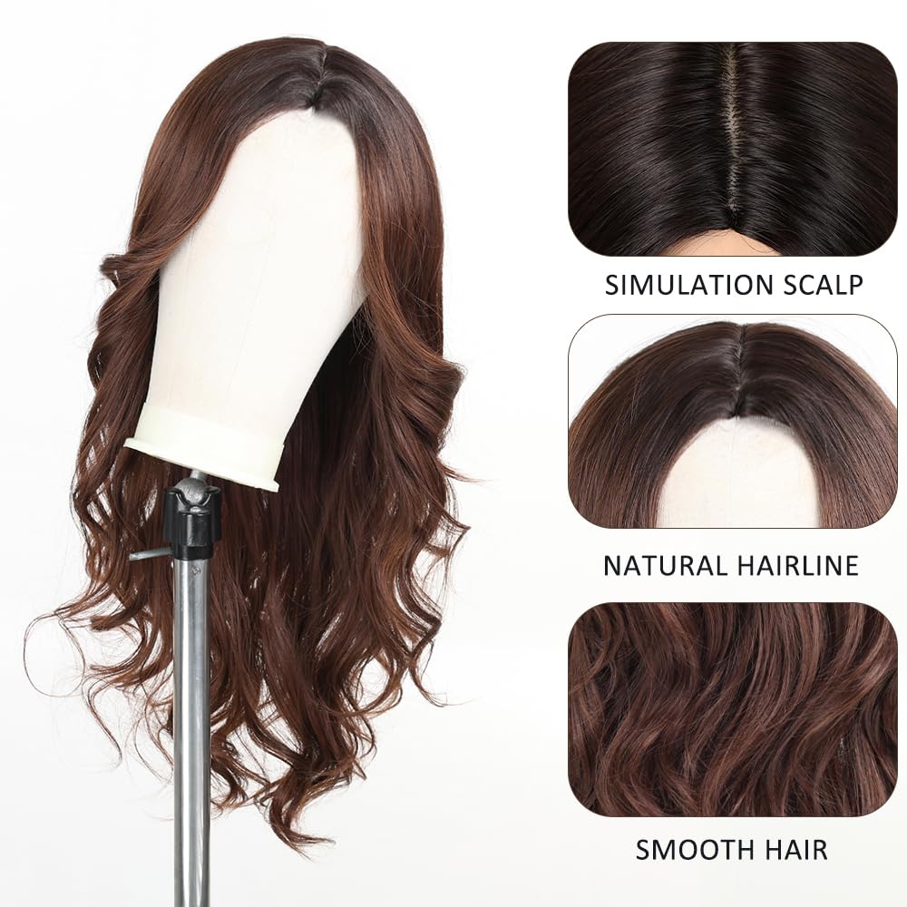 Esmee Long Wavy Brown Wigs for Women Natural Synthetic Hair Ombre Wig for Daily & Party Use, Ombre Brown 6352-2, 26 pollici - Image 3