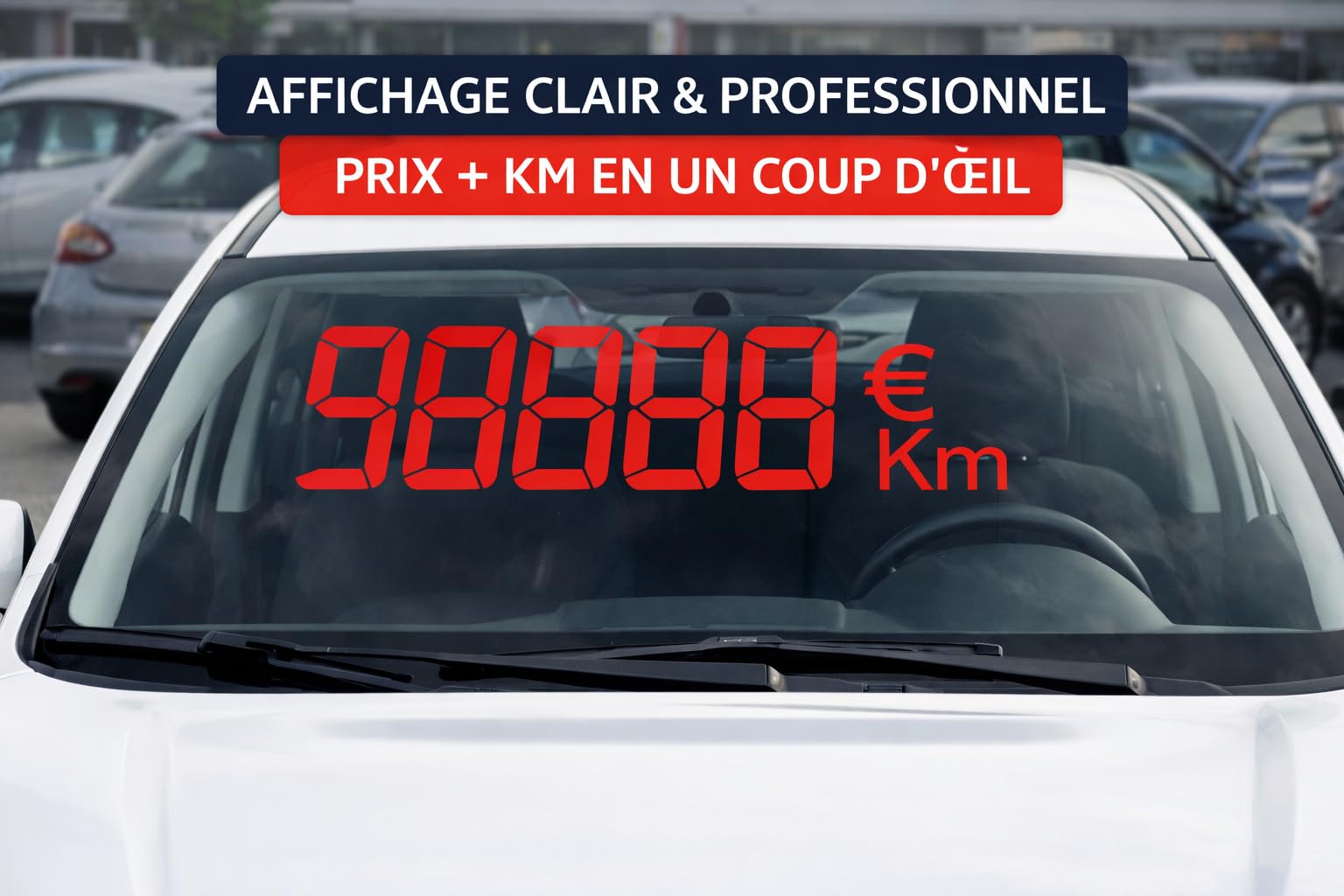 Chiffres Prix Voiture Pare-Brise – Kit Affichage Véhicule Professionnel € + KM – Chiffres Adhésifs Vinyle – Idéal Garage et Vente Auto – Pack 5, 10 ou 20 – Rouge