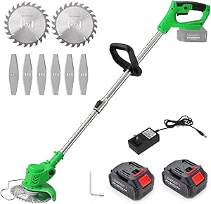 Weed Wacker Cordless Electric Brush Cutter 52 Inch Grass Trimmer Stingless Lightweight Grass Weedeater Battery Powered 8 Blades,2 Batteries, 1 Charger Used for Dense Weeds and Garden Yard Trimming