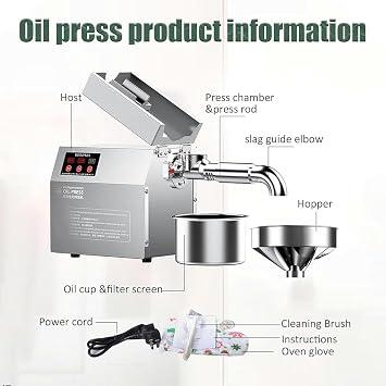 Commercial Oil Press Machine, Oil Press Machine Electric Seed Oil Maker Stainless Steel, Cold/Hot Nut Oil Ext-ractor for Peanut Sunflower Walnut