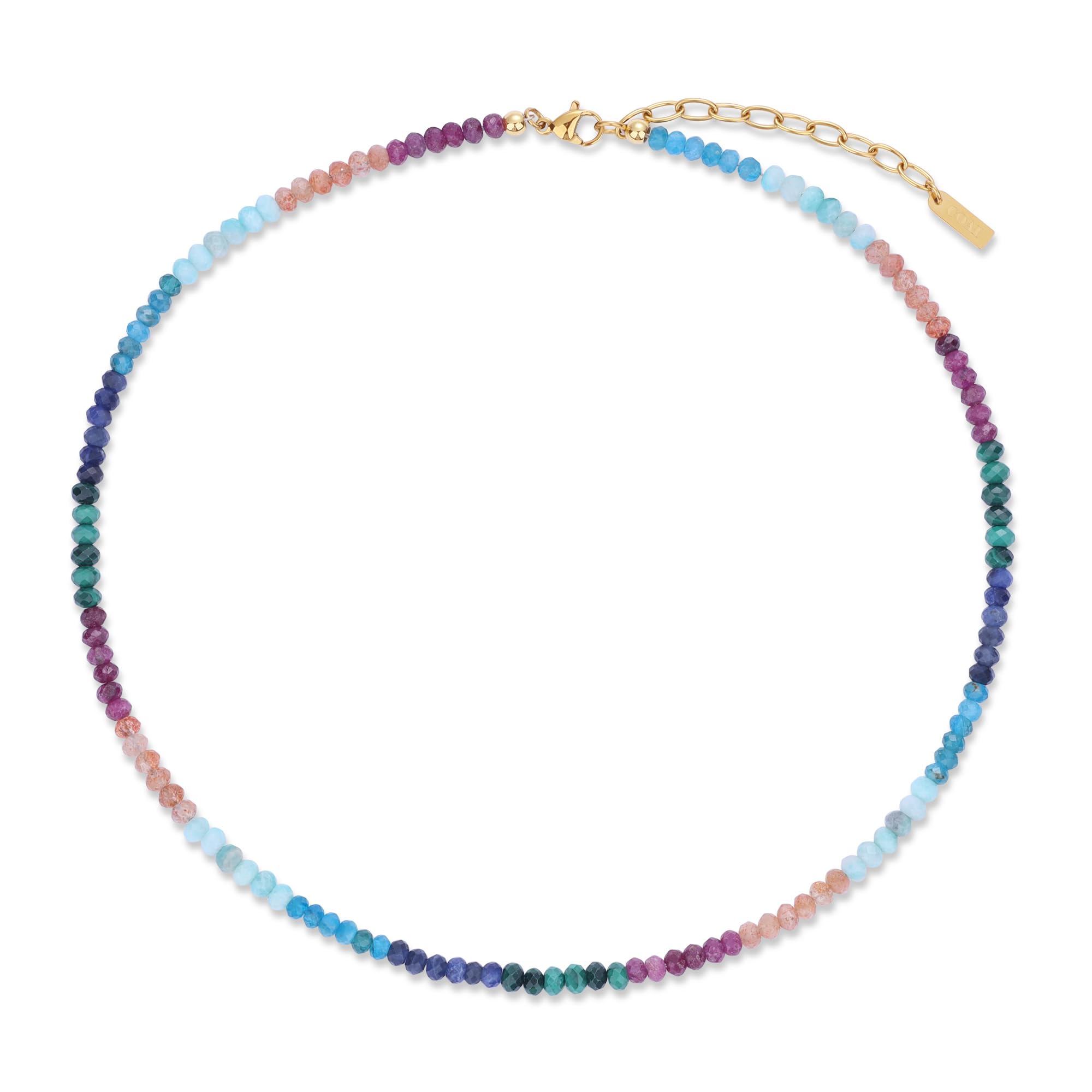 COAI Collana da Donna di Perline di Pietre Naturali Arcobaleno, Collana Colorata da Donna con Pietre Chakra con Bracciale Abbinato