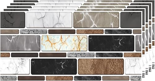 12 hojas de azulejos autoadhesivos para pared de baño, azulejos autoadhesivos 3D para azulejos de pared, azulejos de cocina