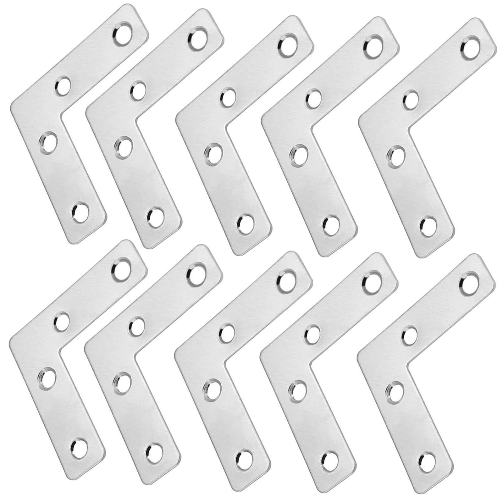 Ta-Vigor Silver 10Pcs L Shape Flat Fixing Mending Plates 50Mmx50mm, Stainless Steel Corner Brace Brackets Mending Repair For Wood Connector,