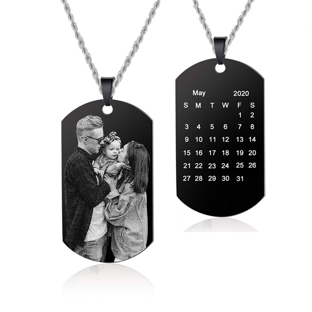 kaululuCollar Hombre Mujer con Foto Personalizable Collar Nombre Grabada Joyería Personalizada con Nombre de Pareja con Cadena de 24"(60 cm)(Plata/Azul/Negro)