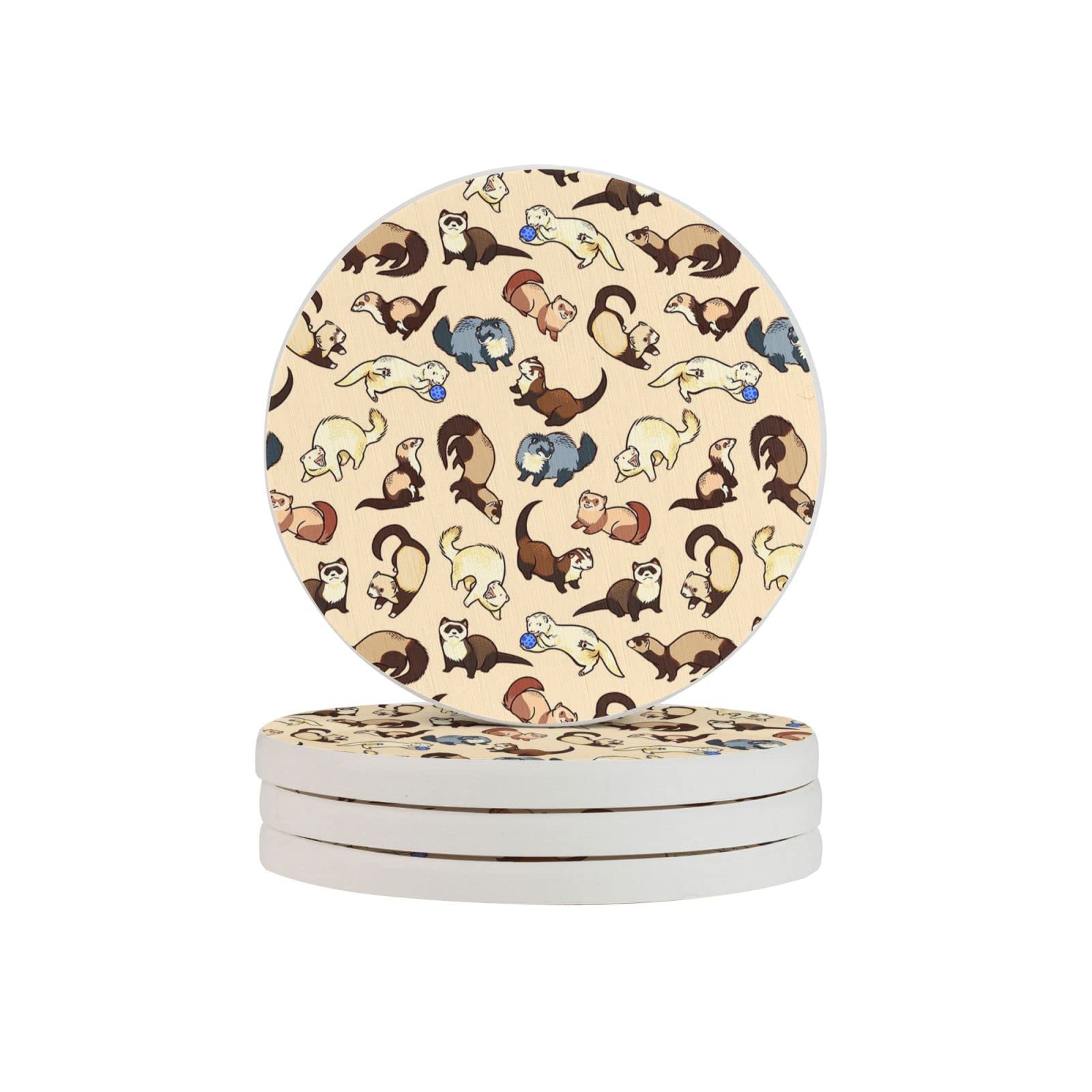 Adorable Ferret Pattern Two Pieces Coaster Heat-Resistant Reusable Saucers for Drinks Wine Glasses Plants Cups Mugs