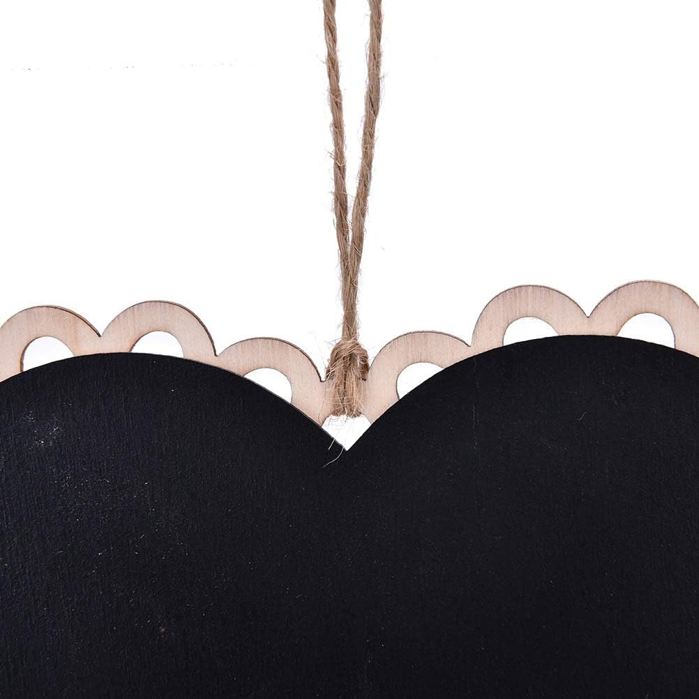 4 Pack Hanging Chalkboard Signs, Mini Wooden Blackboard Message Board with Decorative Hollow Border for Wedding Kitchen Party Garden (Heart)
