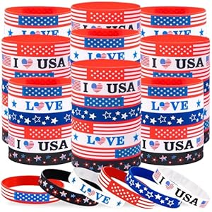 Moon Boat 144PCS 4th/Fourth of July Accessories Party Favors: Patriotic Silicone Rubber Bracelets Bulk USA Flag Wristbands American Memorial Day Decorations Gifts Supplies