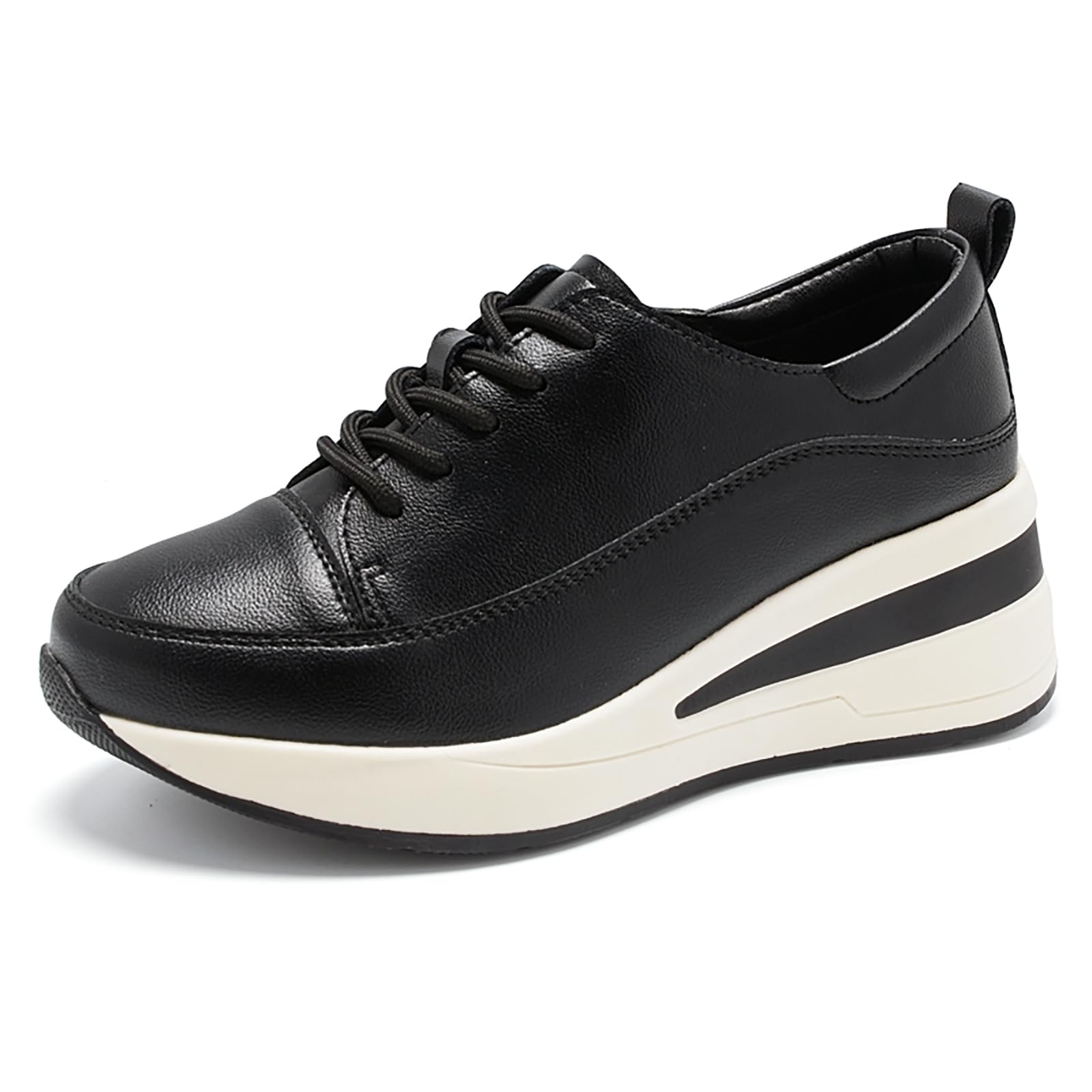 Women's Chunky Platform Rocker Sneakers with Arch Support Round Toe Comfort Lightweight Non-Slip Wedge Lace up Orthopedics Walking Loafers for Casual Running Walking
